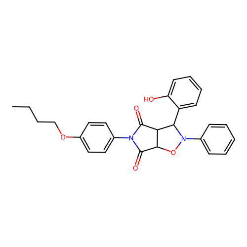 3-(4-butoxyphenyl)-8-(2-hydroxyphenyl)-7-phenyl-6-oxa-3,7-diazabicyclo[3.3.0]octane-2,4-dione structure