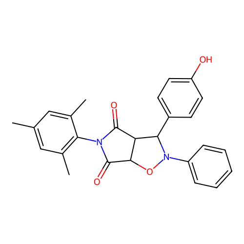 3-(4-hydroxyphenyl)-2-phenyl-5-(2,4,6-trimethylphenyl)-3a,6a-dihydro-3H-pyrrolo[3,4-d][1,2]oxazole-4,6-dione structure