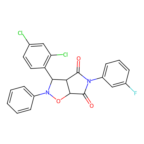 3-(2,4-dichlorophenyl)-5-(3-fluorophenyl)-2-phenyl-3a,6a-dihydro-3H-pyrrolo[3,4-d][1,2]oxazole-4,6-dione structure