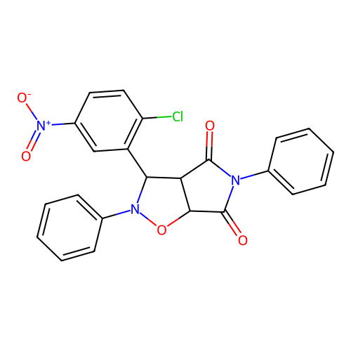 8-(2-chloro-5-nitro-phenyl)-3,7-diphenyl-6-oxa-3,7-diazabicyclo[3.3.0]octane-2,4-dione structure