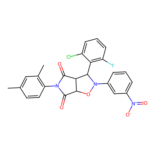 3-(2-chloro-6-fluorophenyl)-5-(2,4-dimethylphenyl)-2-(3-nitrophenyl)-3a,6a-dihydro-3H-pyrrolo[3,4-d][1,2]oxazole-4,6-dione structure