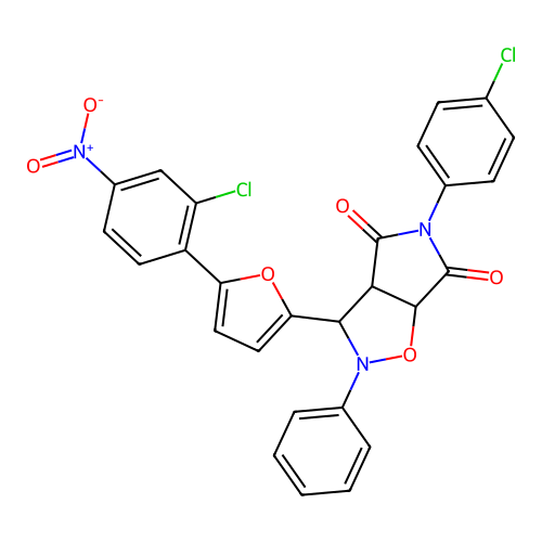 3-(5-(2-chloro-4-nitrophenyl)furan-2-yl)-5-(4-chlorophenyl)-2-phenyldihydro-2H-pyrrolo[3,4-d]isoxazole-4,6(5H,6aH)-dione structure