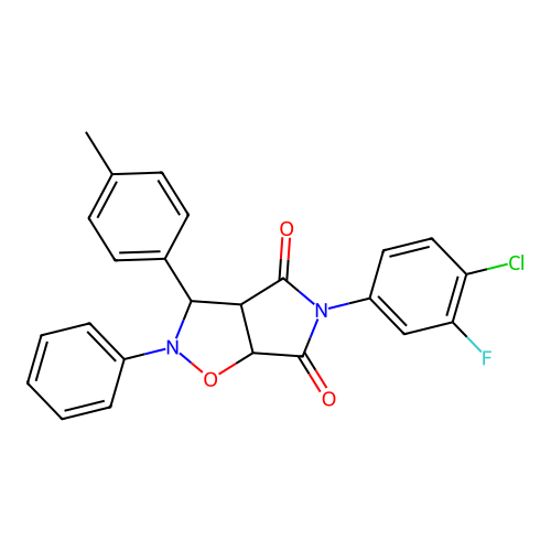 5-(4-chloro-3-fluorophenyl)-2-phenyl-3-(p-tolyl)dihydro-2H-pyrrolo[3,4-d]isoxazole-4,6(5H,6aH)-dione structure