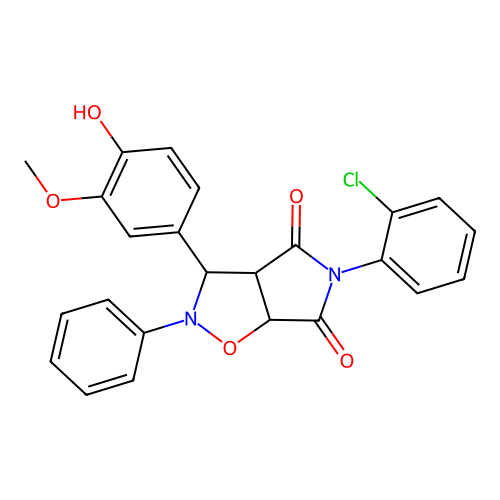 5-(2-chlorophenyl)-3-(4-hydroxy-3-methoxyphenyl)-2-phenyl-3a,6a-dihydro-3H-pyrrolo[3,4-d][1,2]oxazole-4,6-dione structure