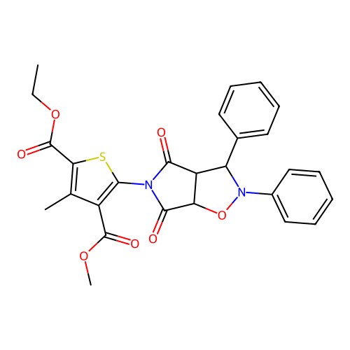 2-ethyl 4-methyl 5-(4,6-dioxo-2,3-diphenylhexahydro-5H-pyrrolo[3,4-d][1,2]oxazol-5-yl)-3-methylthiophene-2,4-dicarboxylate structure