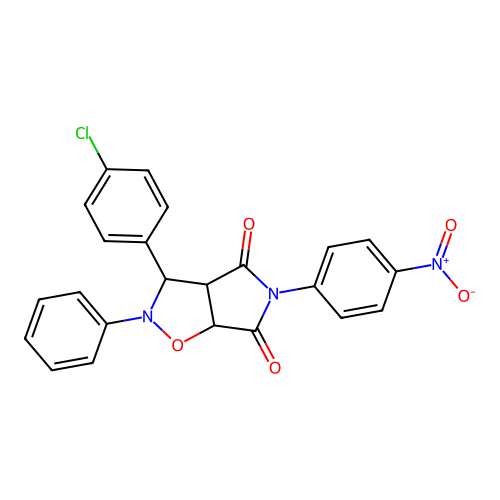 3-(4-chlorophenyl)-5-(4-nitrophenyl)-2-phenyl-3a,6a-dihydro-3H-pyrrolo[3,4-d][1,2]oxazole-4,6-dione structure