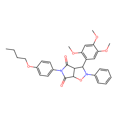 5-(4-butoxyphenyl)-2-phenyl-3-(2,4,5-trimethoxyphenyl)-3a,6a-dihydro-3H-pyrrolo[3,4-d][1,2]oxazole-4,6-dione structure