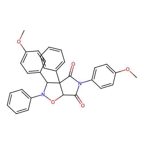 3,5-bis(4-methoxyphenyl)-2,3a-diphenyl-3,6a-dihydropyrrolo[3,4-d][1,2]oxazole-4,6-dione structure