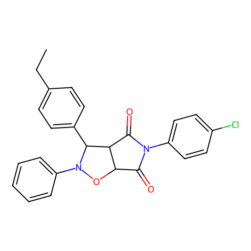 3-(4-chlorophenyl)-8-(4-ethylphenyl)-7-phenyl-6-oxa-3,7-diazabicyclo[3.3.0]octane-2,4-dione structure