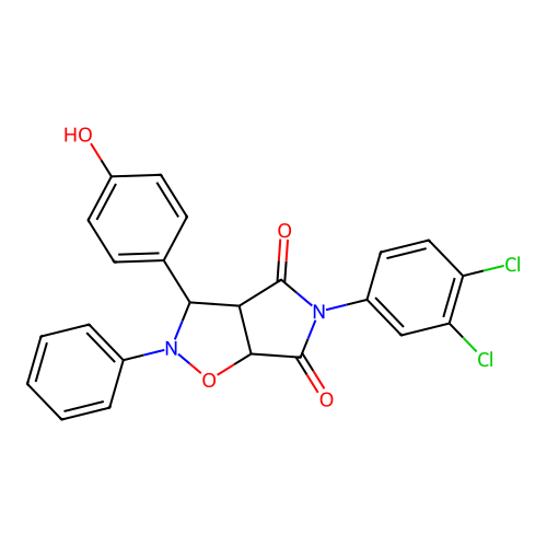 3-(3,4-dichlorophenyl)-8-(4-hydroxyphenyl)-7-phenyl-6-oxa-3,7-diazabicyclo[3.3.0]octane-2,4-dione structure