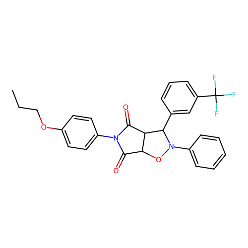 2-phenyl-5-(4-propoxyphenyl)-3-(3-(trifluoromethyl)phenyl)dihydro-2H-pyrrolo[3,4-d]isoxazole-4,6(5H,6aH)-dione structure