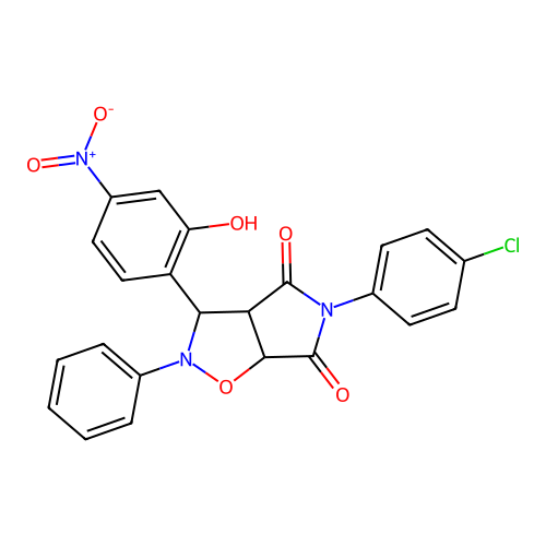 5-(4-chlorophenyl)-3-(2-hydroxy-4-nitrophenyl)-2-phenyl-3a,6a-dihydro-3H-pyrrolo[3,4-d][1,2]oxazole-4,6-dione structure