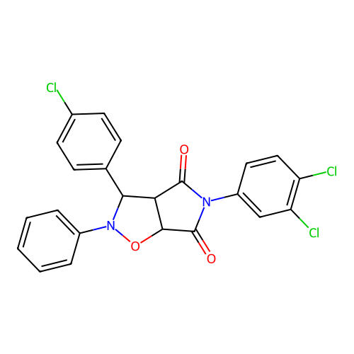 3-(4-chlorophenyl)-5-(3,4-dichlorophenyl)-2-phenyl-3a,6a-dihydro-3H-pyrrolo[3,4-d][1,2]oxazole-4,6-dione structure