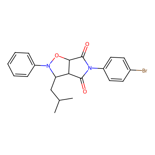 3-(4-bromophenyl)-8-(2-methylpropyl)-7-phenyl-6-oxa-3,7-diazabicyclo[3.3.0]octane-2,4-dione structure
