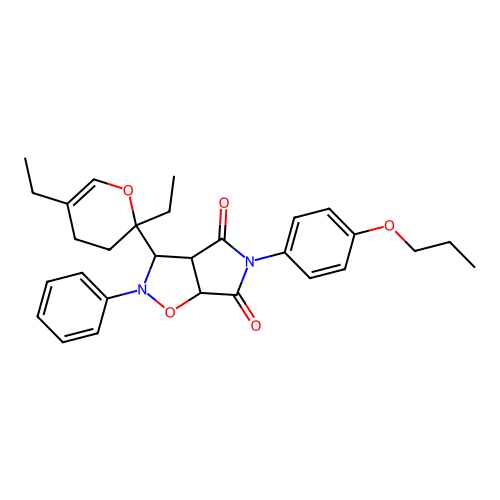 3-(2,5-diethyl-3,4-dihydro-2H-pyran-2-yl)-2-phenyl-5-(4-propoxyphenyl)dihydro-2H-pyrrolo[3,4-d]isoxazole-4,6(5H,6aH)-dione structure