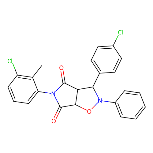 5-(3-chloro-2-methylphenyl)-3-(4-chlorophenyl)-2-phenyl-3a,6a-dihydro-3H-pyrrolo[3,4-d][1,2]oxazole-4,6-dione structure