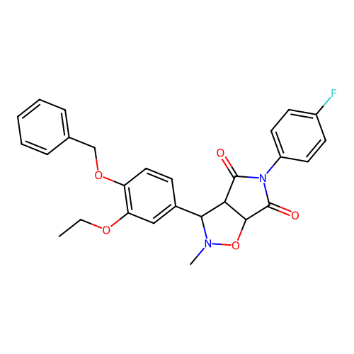 3-(3-ethoxy-4-phenylmethoxyphenyl)-5-(4-fluorophenyl)-2-methyl-3a,6a-dihydro-3H-pyrrolo[3,4-d][1,2]oxazole-4,6-dione structure