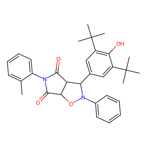 3-(3,5-di-tert-butyl-4-hydroxyphenyl)-2-phenyl-5-(o-tolyl)dihydro-2H-pyrrolo[3,4-d]isoxazole-4,6(5H,6aH)-dione structure