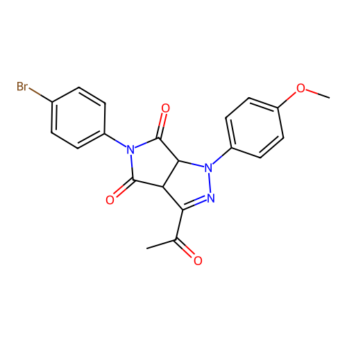 3-acetyl-5-(4-bromophenyl)-1-(4-methoxyphenyl)-1,6a-dihydropyrrolo[3,4-c]pyrazole-4,6(3aH,5H)-dione structure