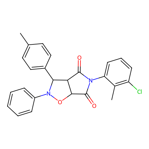 5-(3-chloro-2-methylphenyl)-2-phenyl-3-(p-tolyl)dihydro-2H-pyrrolo[3,4-d]isoxazole-4,6(5H,6aH)-dione structure