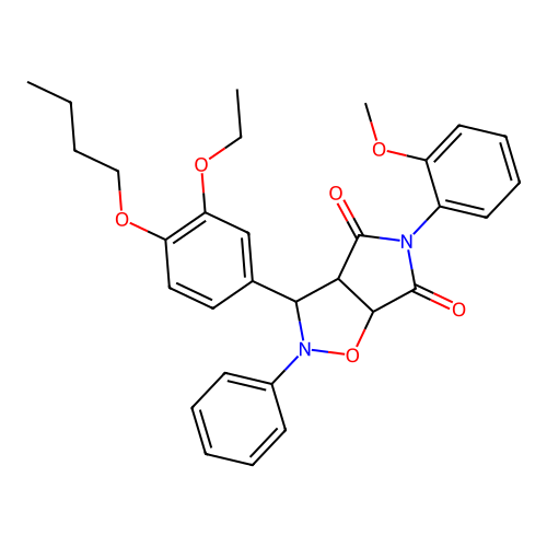 3-(4-butoxy-3-ethoxyphenyl)-5-(2-methoxyphenyl)-2-phenyl-3a,6a-dihydro-3H-pyrrolo[3,4-d][1,2]oxazole-4,6-dione structure