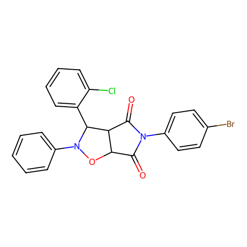 3-(4-bromophenyl)-8-(2-chlorophenyl)-7-phenyl-6-oxa-3,7-diazabicyclo[3.3.0]octane-2,4-dione structure