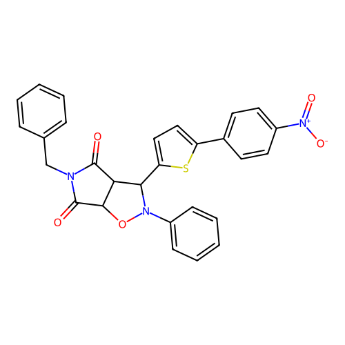 3-benzyl-8-[5-(4-nitrophenyl)thiophen-2-yl]-7-phenyl-6-oxa-3,7-diazabicyclo[3.3.0]octane-2,4-dione structure