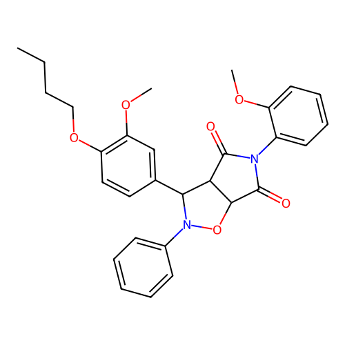 3-(4-butoxy-3-methoxyphenyl)-5-(2-methoxyphenyl)-2-phenyl-3a,6a-dihydro-3H-pyrrolo[3,4-d][1,2]oxazole-4,6-dione structure