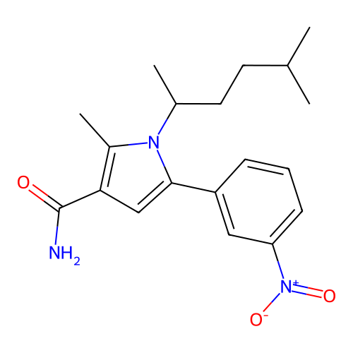 2-Methyl-1-(5-methylhexan-2-yl)-5-(3-nitrophenyl)pyrrole-3-carboxamide structure