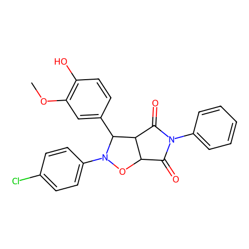 2-(4-chlorophenyl)-3-(4-hydroxy-3-methoxyphenyl)-5-phenyl-3a,6a-dihydro-3H-pyrrolo[3,4-d][1,2]oxazole-4,6-dione structure