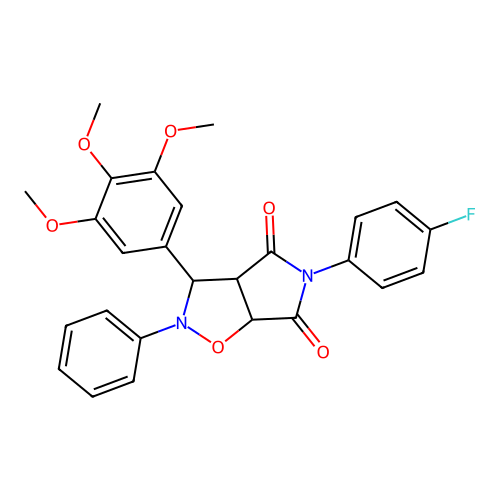 5-(4-fluorophenyl)-2-phenyl-3-(3,4,5-trimethoxyphenyl)-3a,6a-dihydro-3H-pyrrolo[3,4-d][1,2]oxazole-4,6-dione structure