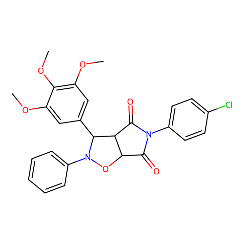 5-(4-chlorophenyl)-2-phenyl-3-(3,4,5-trimethoxyphenyl)-3a,6a-dihydro-3H-pyrrolo[3,4-d][1,2]oxazole-4,6-dione structure
