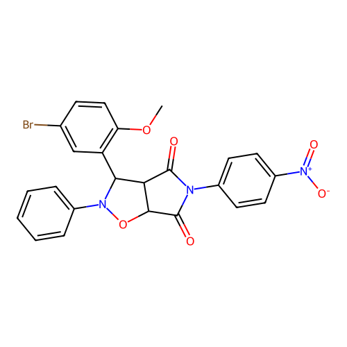 3-(5-bromo-2-methoxyphenyl)-5-(4-nitrophenyl)-2-phenyl-3a,6a-dihydro-3H-pyrrolo[3,4-d][1,2]oxazole-4,6-dione structure