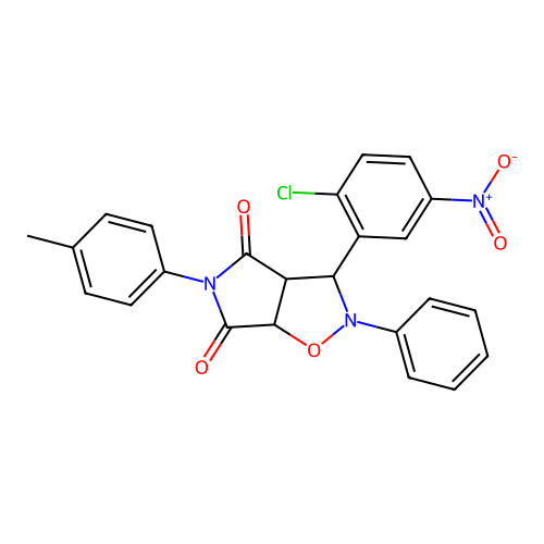 3-(2-chloro-5-nitrophenyl)-2-phenyl-5-(p-tolyl)dihydro-2H-pyrrolo[3,4-d]isoxazole-4,6(5H,6aH)-dione structure