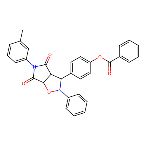 4-(4,6-dioxo-2-phenyl-5-(m-tolyl)hexahydro-2H-pyrrolo[3,4-d]isoxazol-3-yl)phenyl benzoate structure