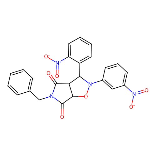 3-benzyl-8-(2-nitrophenyl)-7-(3-nitrophenyl)-6-oxa-3,7-diazabicyclo[3.3.0]octane-2,4-dione structure