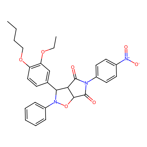 3-(4-butoxy-3-ethoxyphenyl)-5-(4-nitrophenyl)-2-phenyl-3a,6a-dihydro-3H-pyrrolo[3,4-d][1,2]oxazole-4,6-dione structure