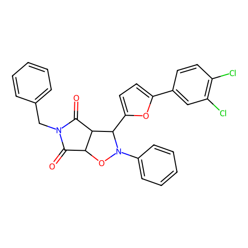 3-benzyl-8-[5-(3,4-dichlorophenyl)-2-furyl]-7-phenyl-6-oxa-3,7-diazabicyclo[3.3.0]octane-2,4-dione structure
