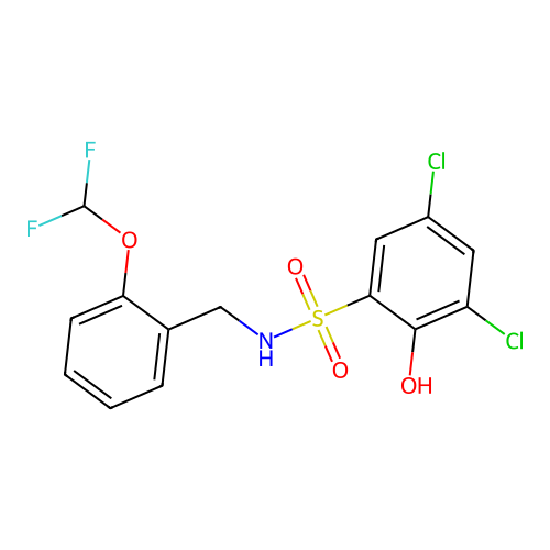 3,5-dichloro-N-[[2-(difluoromethoxy)phenyl]methyl]-2-hydroxybenzenesulfonamide structure