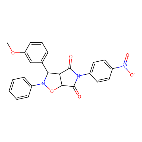 3-(3-methoxyphenyl)-5-(4-nitrophenyl)-2-phenyl-3a,6a-dihydro-3H-pyrrolo[3,4-d][1,2]oxazole-4,6-dione structure