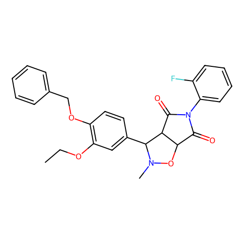 3-(3-ethoxy-4-phenylmethoxyphenyl)-5-(2-fluorophenyl)-2-methyl-3a,6a-dihydro-3H-pyrrolo[3,4-d][1,2]oxazole-4,6-dione structure