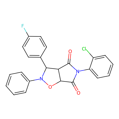 3-(2-chlorophenyl)-8-(4-fluorophenyl)-7-phenyl-6-oxa-3,7-diazabicyclo[3.3.0]octane-2,4-dione structure