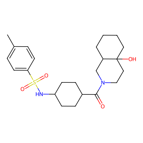 N-(4-(4a-hydroxydecahydroisoquinoline-2-carbonyl)cyclohexyl)-4-methylbenzenesulfonamide structure