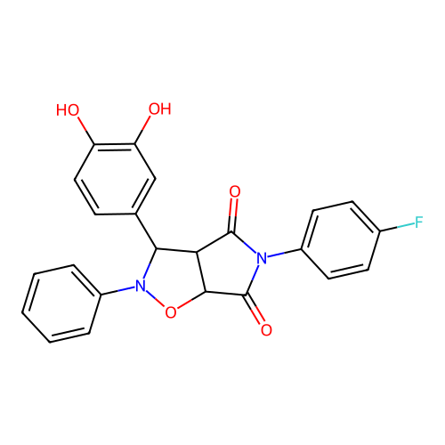 3-(3,4-dihydroxyphenyl)-5-(4-fluorophenyl)-2-phenyl-3a,6a-dihydro-3H-pyrrolo[3,4-d][1,2]oxazole-4,6-dione structure