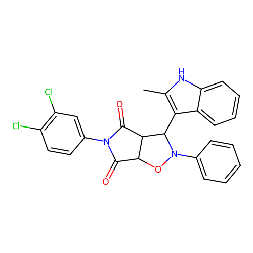 5-(3,4-dichlorophenyl)-3-(2-methyl-1H-indol-3-yl)-2-phenyl-3a,6a-dihydro-3H-pyrrolo[3,4-d][1,2]oxazole-4,6-dione structure