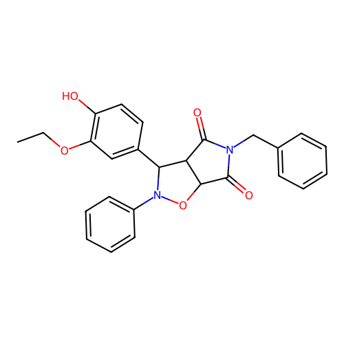3-benzyl-8-(3-ethoxy-4-hydroxy-phenyl)-7-phenyl-6-oxa-3,7-diazabicyclo[3.3.0]octane-2,4-dione structure