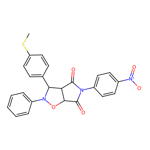 3-(4-(methylthio)phenyl)-5-(4-nitrophenyl)-2-phenyldihydro-2H-pyrrolo[3,4-d]isoxazole-4,6(5H,6aH)-dione structure