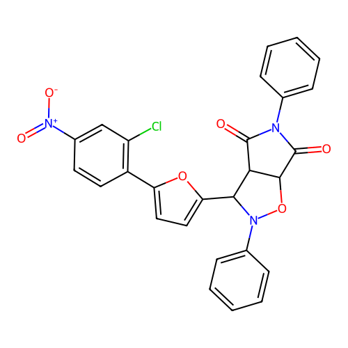 3-(5-(2-chloro-4-nitrophenyl)furan-2-yl)-2,5-diphenyldihydro-2H-pyrrolo[3,4-d]isoxazole-4,6(5H,6aH)-dione structure