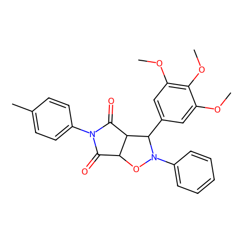 2-phenyl-5-(p-tolyl)-3-(3,4,5-trimethoxyphenyl)dihydro-2H-pyrrolo[3,4-d]isoxazole-4,6(5H,6aH)-dione structure