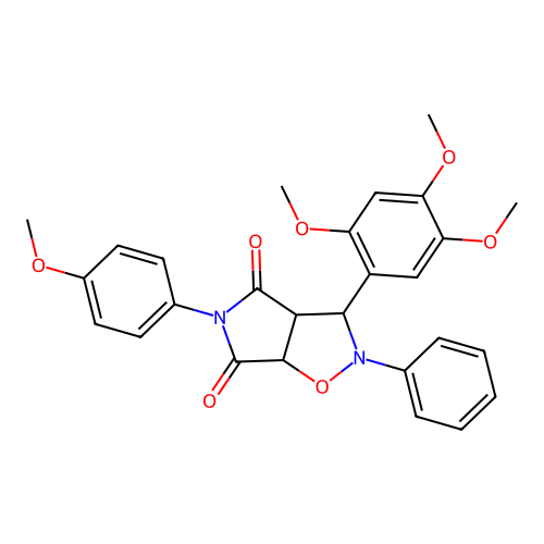 5-(4-methoxyphenyl)-2-phenyl-3-(2,4,5-trimethoxyphenyl)-3a,6a-dihydro-3H-pyrrolo[3,4-d][1,2]oxazole-4,6-dione structure